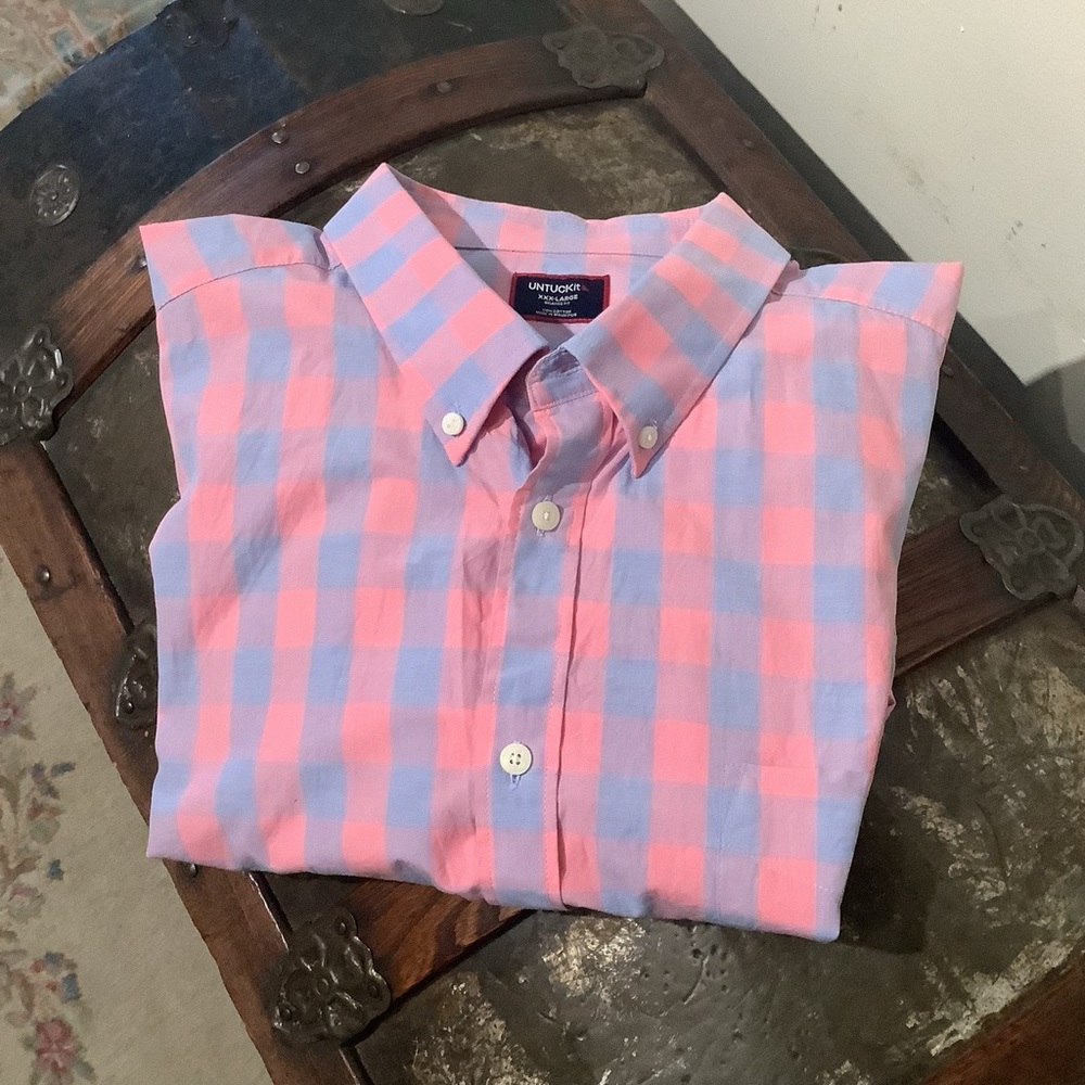 UNTUCKit Pink and Blue Checkered Men's Cotton Shirt Sz XXL